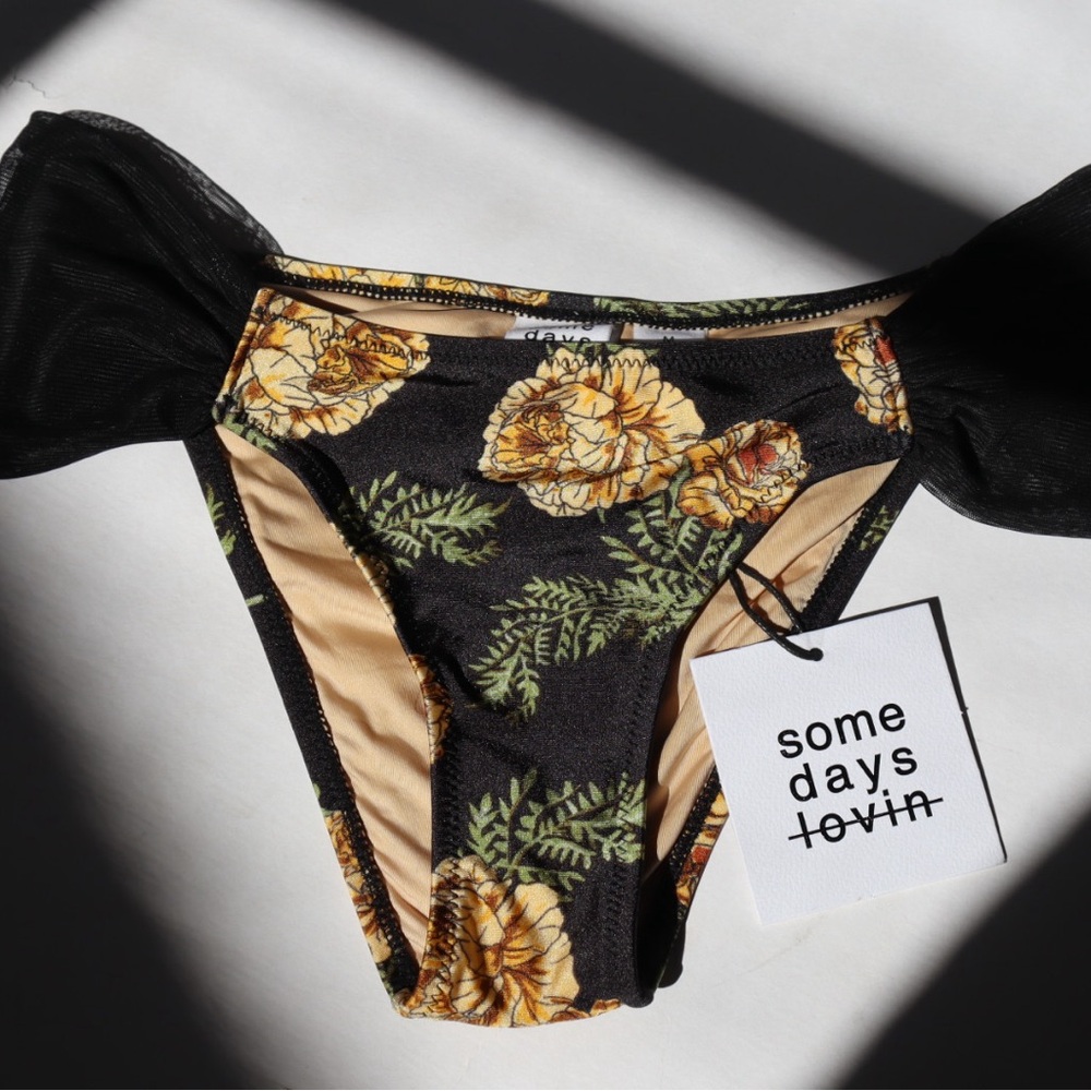 NWT Somedays Lovin Black and Yellow Floral Bikini Bottom - Picture 2 of 4